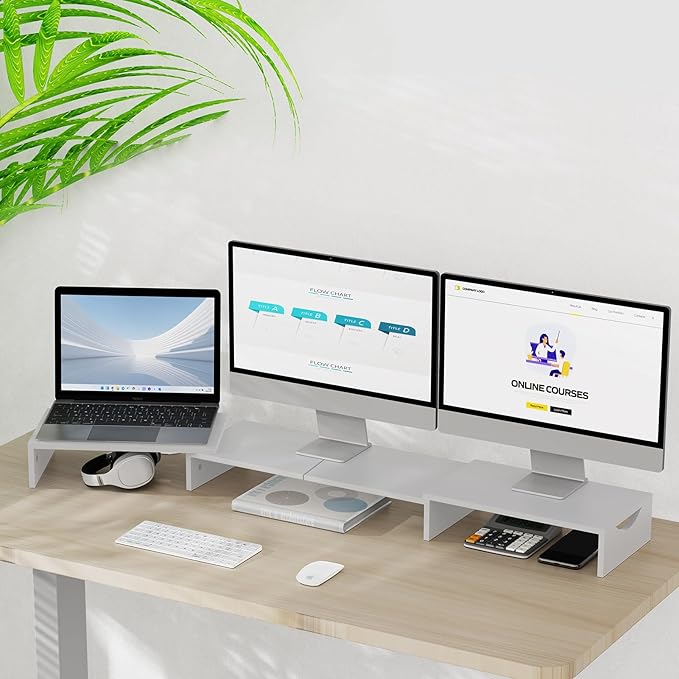 Triple Monitor Stand Riser, Extra Long Monitor Lift for 3 Monitors, Dual Monitor Stand with Length and Angle Adjustable