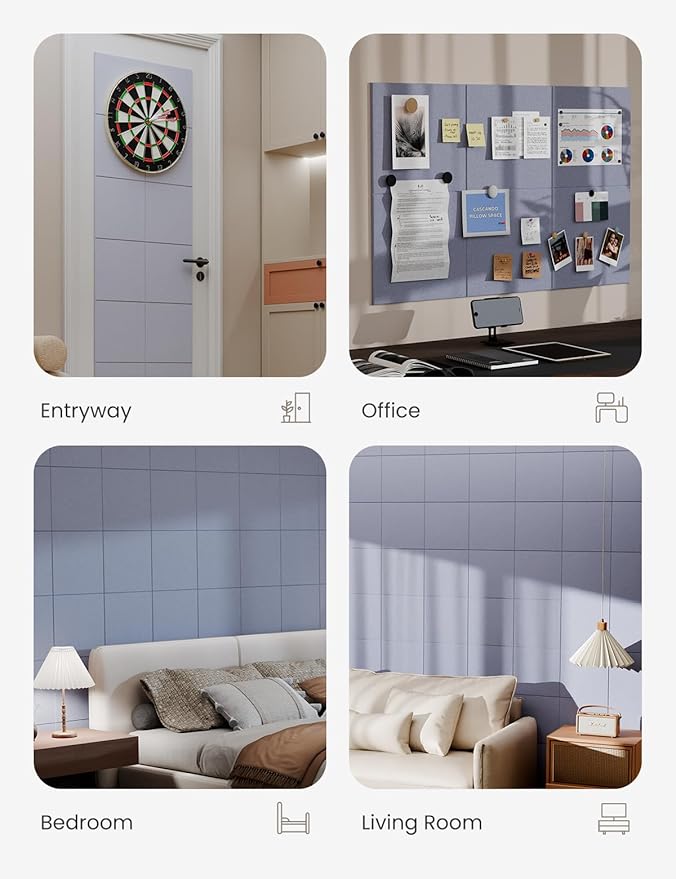 Bumusty Large Cork Board 36"x24" Alternative - 6 Pack Felt Wall Tiles with 40 Safe Removable Adhesive Tabs, 30 Pushpins, Cork Boards for Walls Pin Board Bulletin Board Office Decor (Soft Periwinkle)