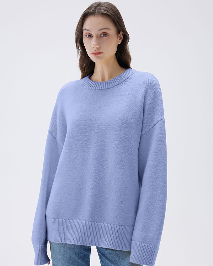 SUUKSESS Women Cashmere Oversized Long Sleeve Pullover Sweater Crew Neck Jumpers