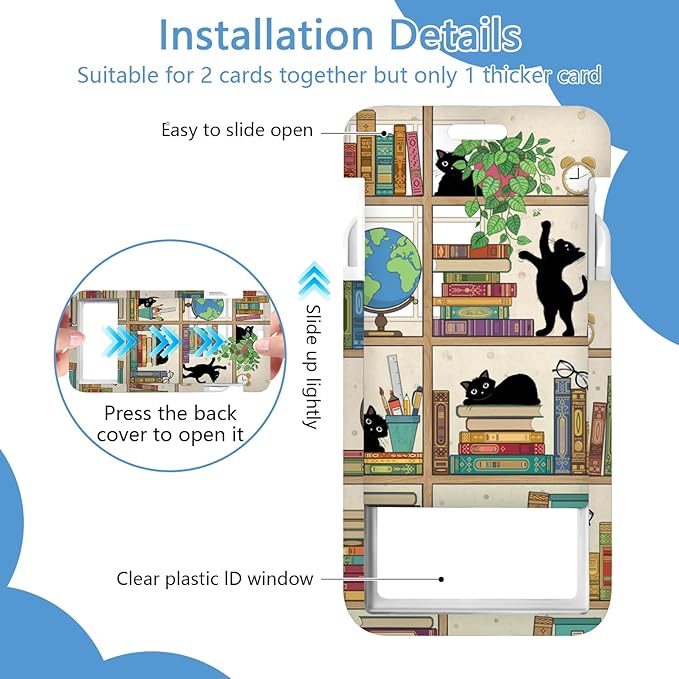 Cute Cat Lanyard with Id Holder,Bookshelf ID Badge Holder with Retractable Lanyard, ID Holder with Badge Reel Clips, Animal Keychain Name Tag ID Card Holder Teacher Women Doctor Office Gift