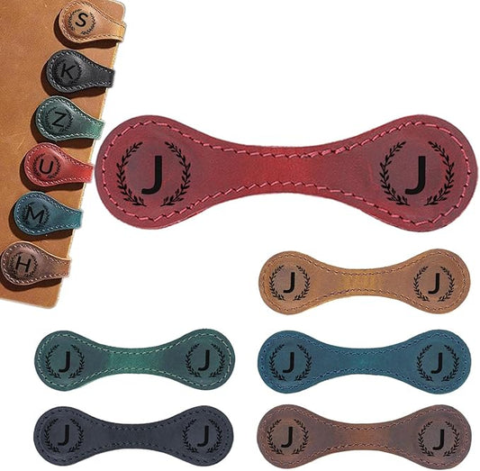 Magnetic Leather Bookmark with 26 Initial for Reading Women,Personalized Magnet Book Marks Gifts for Men,Book Lovers (Red, J)
