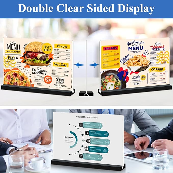 Acrylic Sign Holder 11x8.5 '' Horizontal T-Shaped Clear Double-Sided Table Menu Stands Plastic Picture Frames Display Desktop Display Holders for Wedding Table,Restaurant Signs,Office, Store,6 Pack