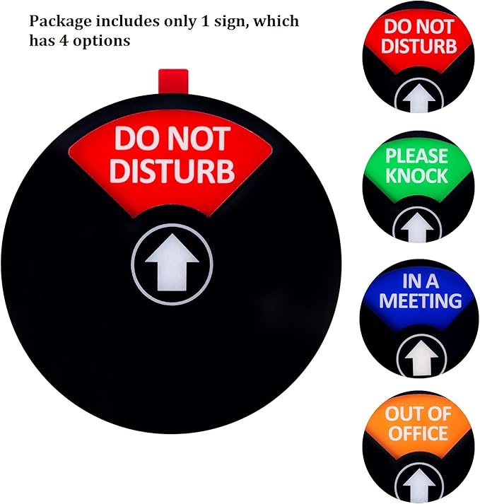 Kichwit Privacy Sign for Office Door, Do Not Disturb, Out of Office, Please Knock, In a Meeting, Conference Sign for Offices, 5 Inch, Black