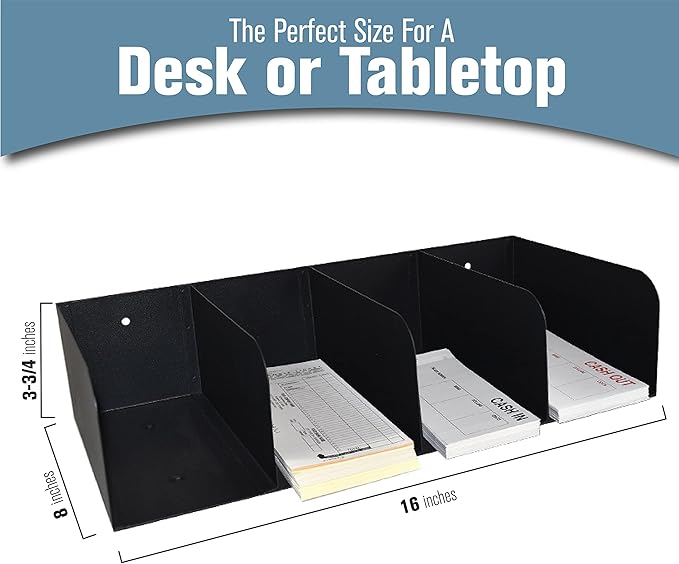 STEELMASTER by BankSupplies Steel Document Organizer - 4-Pockets - Black - Powder Coated Crinkle Finish - Scratch & Chip-Resistant - Check Separator, Deposit Slips, Letter Organizer, Money & Bills