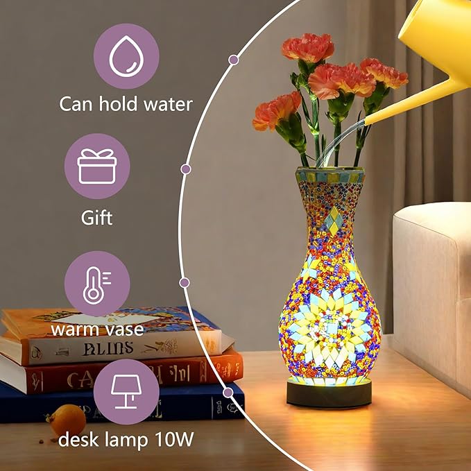 Elegant Turkish Moroccan Style Mosaic Table Lamp with USB Power and Colorful Glass Shade for Living Room