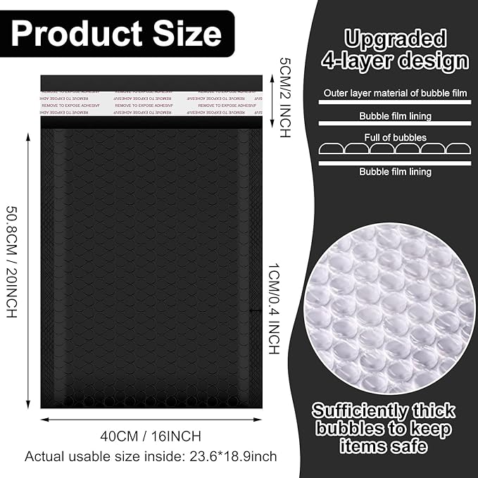 Thenshop 10 Pcs Extra Large Bubble Mailers 16 x 22 Inch Resealable Padded Envelopes Waterproof Shipping Packages Opaque Poly Packaging Envelope Mailers Cushioned Bags for Mailing Packaging, Black
