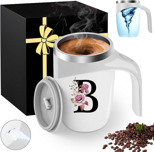 Initial Magnetic Stirring Coffee Mug Stainless Insulated Travel Cup Women Wife Girl Birthday Wedding Anniversary Her Gift Over 16 18 19 20 21 25 30 40 50 55 60 65 70 Year Old Meaningful Custom Gifts,B
