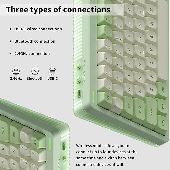 nuphy Halo96 V2 Wireless Keyboard,Gasket Structure,96% Hot Swappable Gaming Keyboard, 99 Kyes RGB Backlit Mechanical Keyboard, Support QMK/VIA,Bluetooth/USB-C/2.4GHz-Green,Mint Switches (37gf).