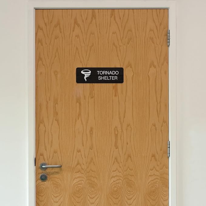 Dark Wood Design Tornado Shelter Sign / 9" x 3" Easy Adhesive Door Wall Mount/Restaurant Small Business Faux Wood Safety Room Sign/Made In The USA
