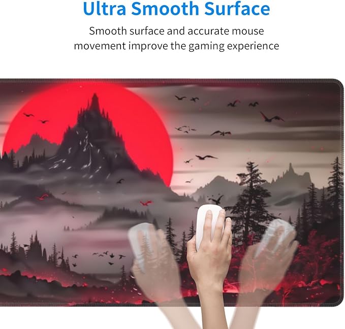 Extended Gaming Mouse Pad, Large Desk Mat XL Anime Mouse Pad Waterproof with Stitched Edges, Non-Slip Desktop Pad for Home and Office, Level Up Your 31.5x11.8 Inch (Darkness Red Moon2)