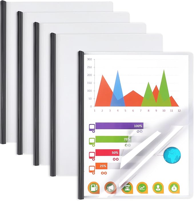Report Covers with Sliding Bar, Clear Report Covers for A4 and Letter Size Paper, Resume Covers Presentation Folders File Document Binder for School Business, 70 Sheet Capacity