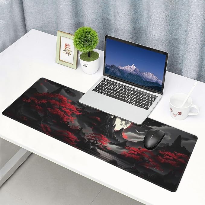 Extended Gaming Mouse Pad, Large Desk Mat XL Anime Mouse Pad Waterproof with Stitched Edges, Non-Slip Desktop Pad for Home and Office, Level Up Your 31.5x11.8 Inch (Night Canyon)
