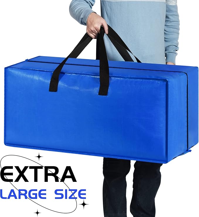 Heavy Duty Extra Large Storage Bags, XL Blue Moving Bags for College Dorm Room Essentials, Moving Supplies Boxes Compatible with IKEA Frakta Cart, 6 Packs