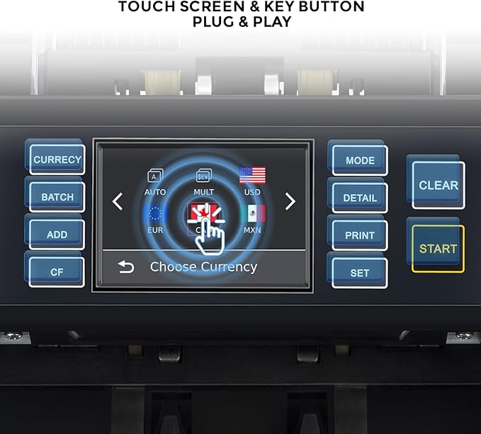 NUCOUN VC-7S Silver Bank Grade Money Counter Machine Mixed Denomination Value Counting Serial Number Multi Currency Enabled 2CIS/UV/IR/MG/MT Counterfeit Detection Cash Bill Value Counter