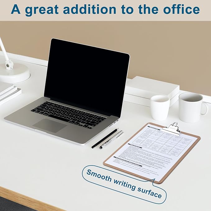 ZCZN A4 Clipboards, Wood Clipboard Bulk 6 Packs, Clip Boards 9x12.5 Inch, Wooden Clipboard for Classroom, Brown