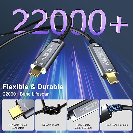USB C to C Fiber Optic Extension Cable 10M/33FT, USB 3.2 10Gbps Long Distance Active Optical USB C GEN2 Cable for VR/AR, Quest2, Webcam, Camera, Mini PC and More - Grey