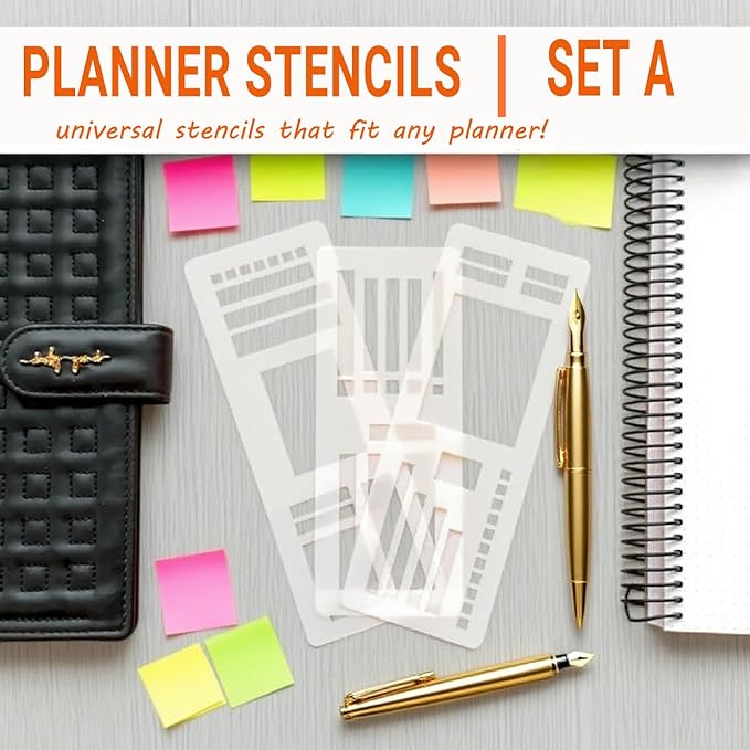 Handmade Flexible Record Template, Planner Stencil Set Compatible with Coils Discs and Rings, Flexible Drawing and Checklist Templates, Set of 3 Pack (A)
