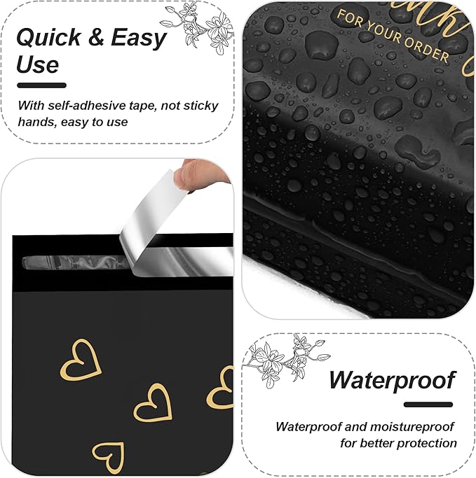 JinRuiKJ Thank You Poly Mailer 6x9 Inch 100 PCS, Shipping Bags for Clothing, Packaging Bags for Small Business, Strong Adhensive, Waterproof and Tear-Resistant Mailing Envelopes, Black