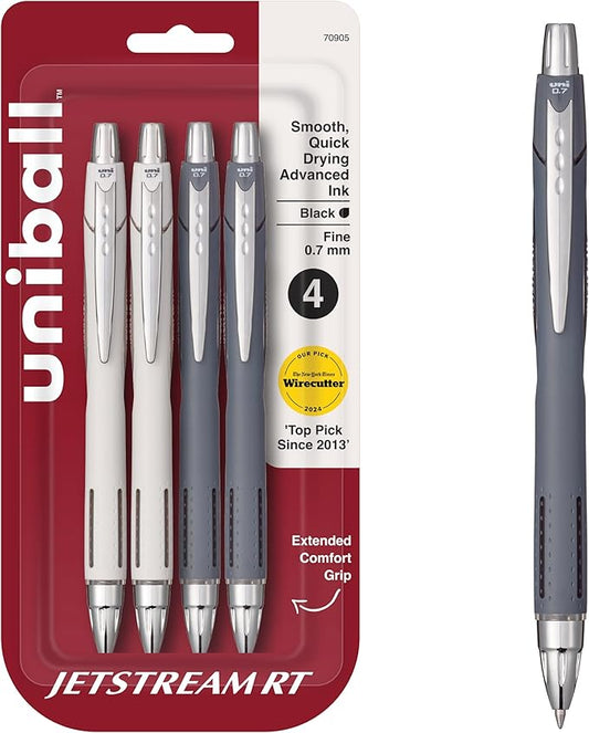 uni-ball Jetstream RT Pens - NY Times Wirecutter Best Pen for Over a Decade - Pack of 4 Black Fine Point Pens, 0.7mm - Back to School