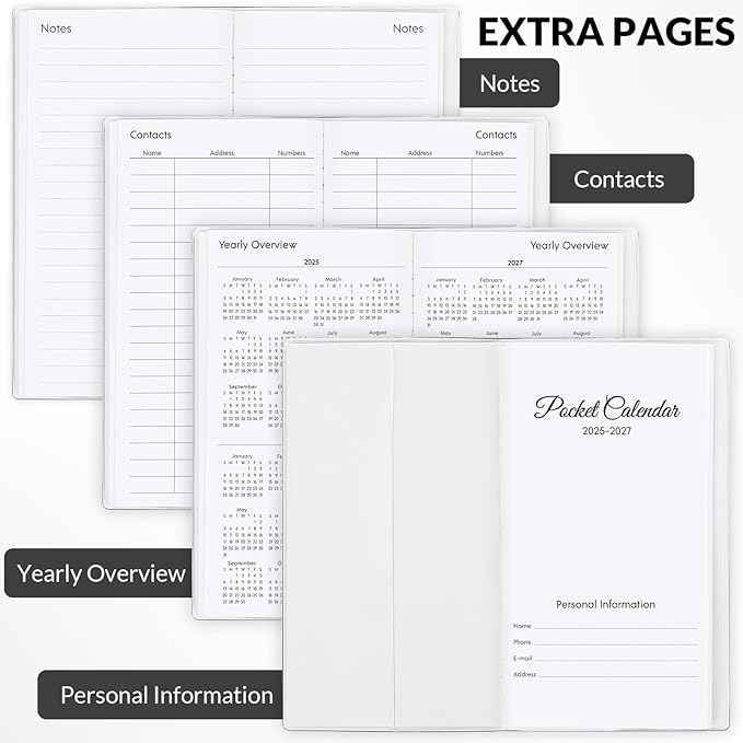 Pocket Calendar 2026-2027, Pocket Planner 2026-3.7" x 6.7" - Runs from September 2025 Until December 2027, Monthly Planner 2025-2027 with PVC Cover for Planning, Black
