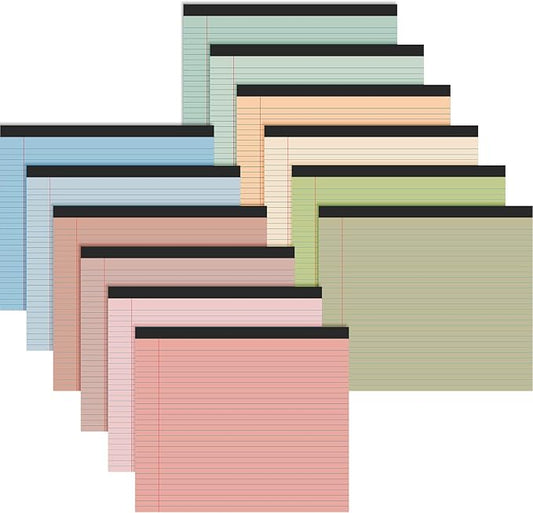Lincia 12 Pcs 11" x 9.5" Legal Pads College Ruled Notepad Landscape Notebook Horizontal Lined Notebook 80 Gsm Assorted Colors Paper Pastel Writing Pads for School Office, 40 Sheet (Pastel Colors)