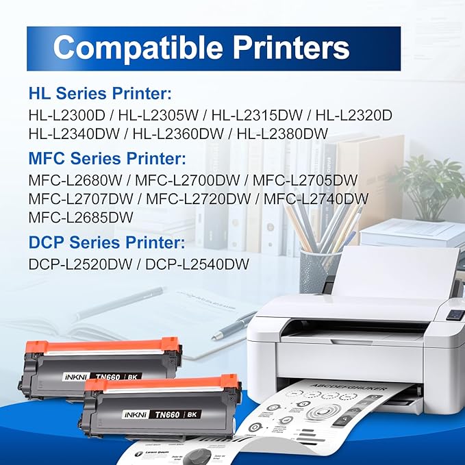 InkNI Compatible TN660 Toner Cartridge Replacement for Brother TN660 TN630 High Yield Compatible for Brother HL-L2300D DCP L2540DW HL L2320D HL L2360DW HL L2380DW MFC L2700DW Printer (Black, 2-Pack)