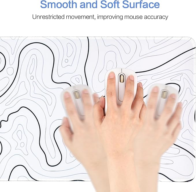 Large Gaming Mouse Pad for Desk, White Topographic Mouse Pad Desk Mat for Gaming Office, Long XL Mouse Pads Keyboard Pad Desk Pad for Computer Laptop 31.5''x11.8''