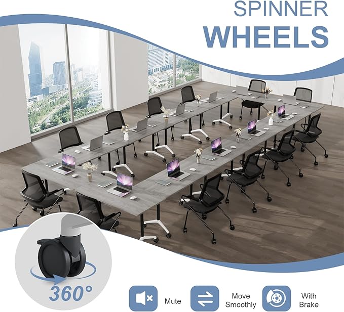 Folding Conference Table, Mobile Training Table for Office Conference, Modern Modular Rectangular Work Desk Meeting Seminar Work Tables with Caster Wheels, Large Breakroom Tables (6Pack L55.1in)