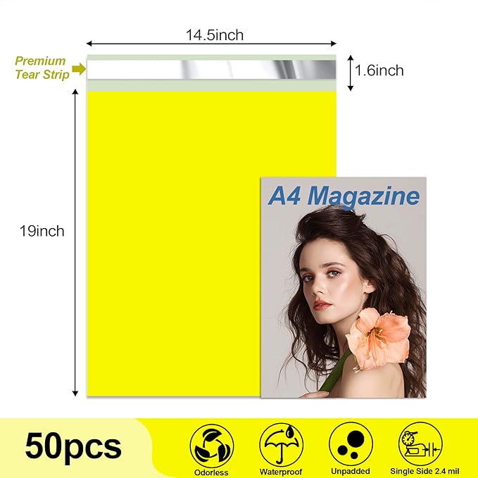 JinRuiKJ Thank You Poly Mailer 14.5x19 Inch 50 PCS, Shipping Bags for Clothing, Packaging Bags for Small Business, Strong Adhensive, Waterproof and Tear-Resistant Mailing Envelopes, Yellow