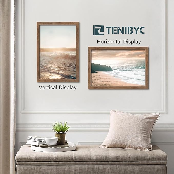 13x19 Walnut Picture Frame Set of 3 with HD Glass- Natural Brown, Solid Wood Poster Frame, Wall Hanging