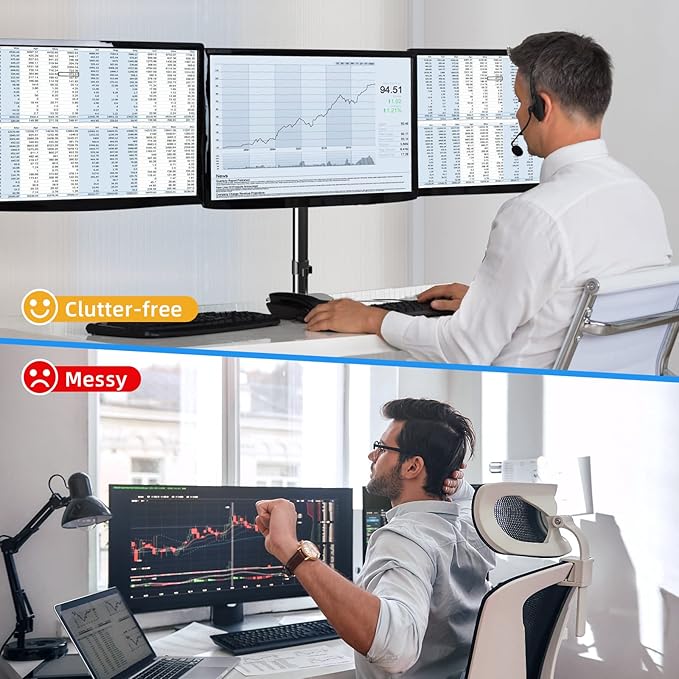 suptek Triple Monitor Mount for Most 17 to 32 inch Screens,Gas Springs Adjustment Triple Monitor Desk Mount Stand with Clamp & Grommet Kit,Black(MD8003)