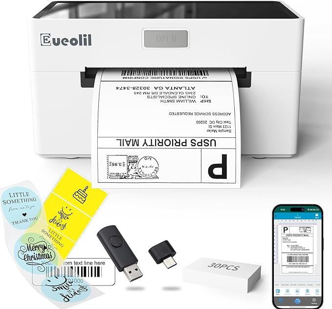 4x6 Thermal Label Printer, All-in-One Portable Bluetooth Shipping Label Printer for Small Business Compatible with Android/iPhone/Mac/Windows, for Amazon, eBay, Shopify, Etsy, USPS & UPS