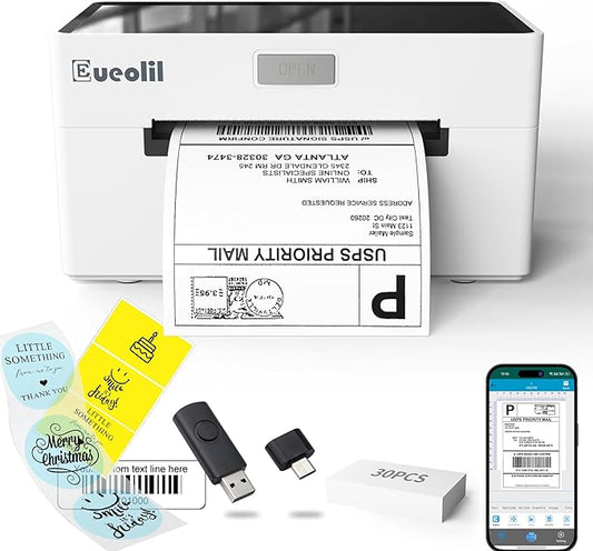 4x6 Thermal Label Printer, All-in-One Portable Bluetooth Shipping Label Printer for Small Business Compatible with Android/iPhone/Mac/Windows, for Amazon, eBay, Shopify, Etsy, USPS & UPS