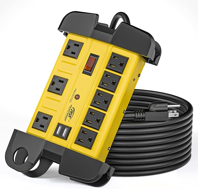 Heavy Duty Power Strip Surge Protector with USB,CRST Metal Power Strip with 2 USB 15 A 1875W, 15-Foot Long Cord 1350 Joules for Home, Kitchen, Office, School, ETL Listed… Yellow