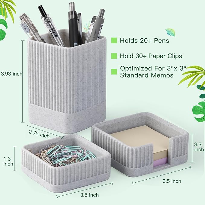 Aesthetic Desk Organizers and Accessories Set of 3 with Pen Holder,Paperclip Holder,Sticky Note Holder - Durable Plastic Pencil Holder for Office Women Men-Teacher Appreciation/Back-to-school Gift