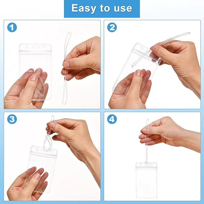 100 Pack Clear Luggage Tags Bag Tags Holder Identification ID Card Badge Holder with Luggage Tag Loop Straps for Business Travel and Office Supplies