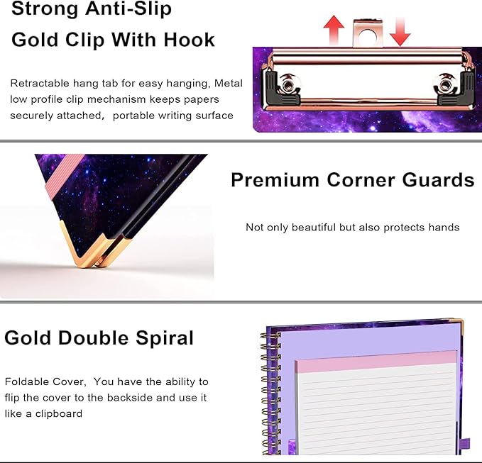 Lateefah Clipboard with Storage, File Folders with Pockets, Nursing Clipboard with Label Stickers and Notepad, Spiral Clip Board with Pen Loop for School, Office Supplies