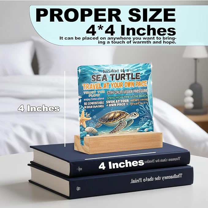 Sea Turtles Office Decor Sign, Sea Turtle Inspirational Gifts Clear Acrylic Sign With Wooden Stand, Thank You Gifts for Home Office Desk Decorative Signs for Tabletop Shelf Desk Accessories Decor