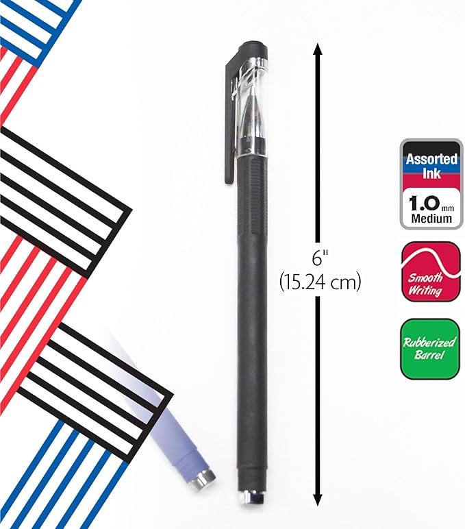 BAZIC Oil Gel Ink Pen, GR8 Assorted Colors w/Rubberized Barrel, 0.7 mm Medium Point Smooth Writing, for Office School (3/Pack), 24-Pack