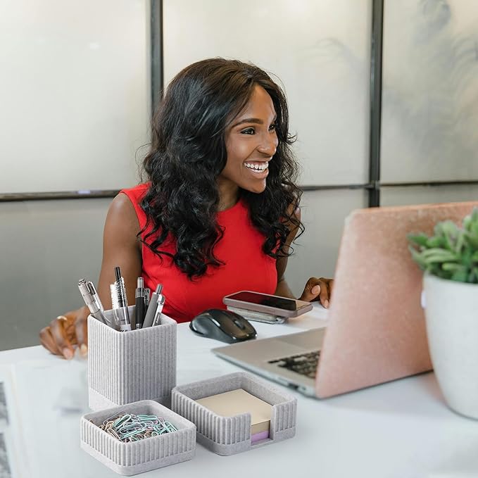 Aesthetic Desk Organizers and Accessories Set of 3 with Pen Holder,Paperclip Holder,Sticky Note Holder - Durable Plastic Pencil Holder for Office Women Men-Teacher Appreciation/Back-to-school Gift