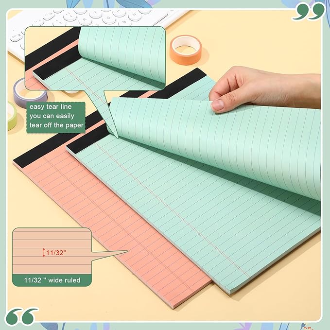 Fuutreo 8 Pcs 8.5'' x 11'' Colored Legal Pad Writing Pads Wide Ruled 50 Sheets Per Notepad Perforated Writing Notepad Office Supplies for School College Office Business (Bohemian Color)