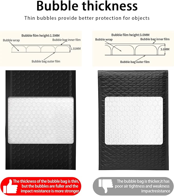 packbabol Bubble Mailers, 4x7 Inch Poly Padded Bubble Mailers Pack of 50 Bubble Envelopes Opaque Self Seal Adhesive Waterproof Bags for Shipping and Packaging(Black,4x7-50Pc)