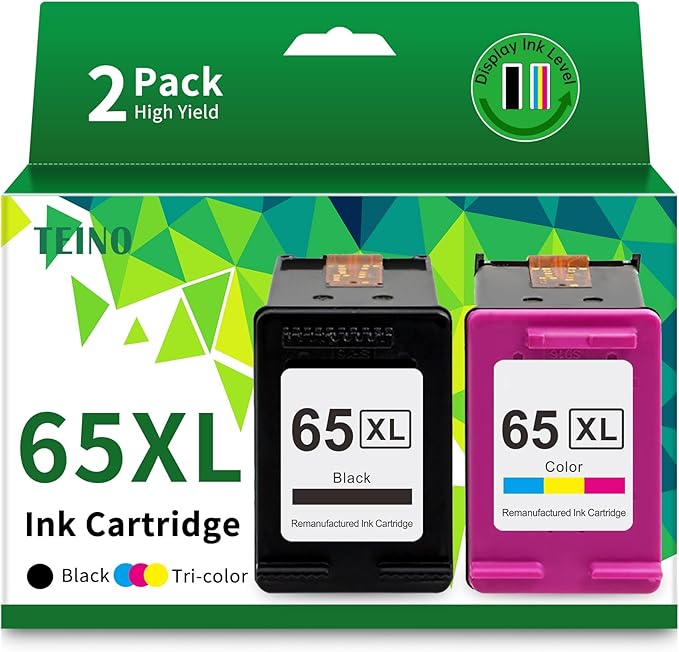 TEINO Remanufactured Ink Cartridge Replacement for HP 65 65XL 65 XL use with HP Envy 5055 5052 5058 DeskJet 3755 2655 3752 3720 3722 3723 3758 2652 2622 2624 Printer (Black Tri-Color, Combo Pack)