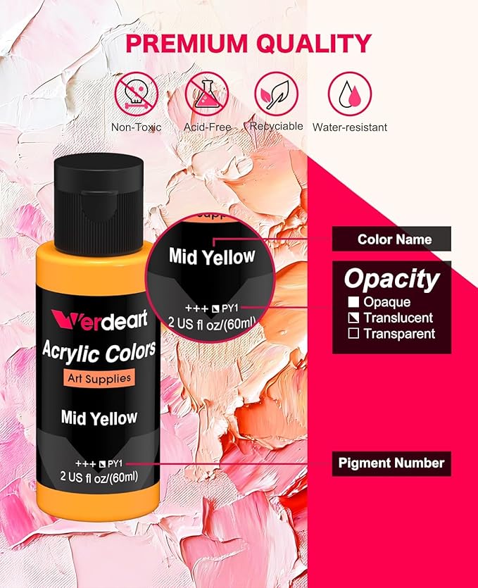 Acrylic Paint Set - 36 Colors 2 oz/59 ml Acrylic Paints for Professional Artists with 10 Brushes , Art Supplies for Painting Canvas Rock Wood Ceramic Glass Art Craft Painting, Rich Pigments Lasting Quality for Beginners, Students & Professional Artist