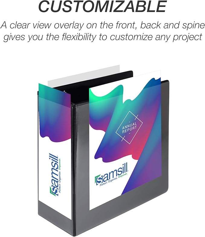 Samsill Durable 5 inch 3 Ring Binder, Made in USA, Locking D Ring FSC 100% Recycled Chipboard, Black, 6 Pack