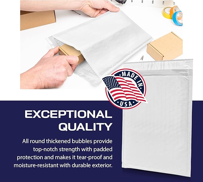 250-Pack Waterproof Poly Bubble Mailers 5 x 10 - Thick, Durable, Instant Seal Envelopes with Strong Adhesive - Protective Shipping Mailers for Jewelry, Cosmetics, SD Cards, USB Cables