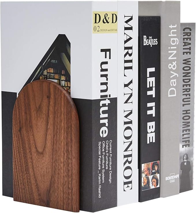 Pandapark Wood Bookends,Non-Skid Bookend for Shelves,Heavy Duty Bookends,Book Stand for Books/CDs,1 Pair