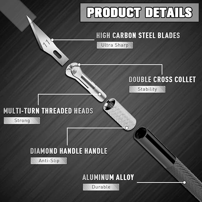 DIYSELF 2 Pack Exacto Knife Set for Crafting, Art & Leather - Precision Knife with 20 Blades #11 (Black)