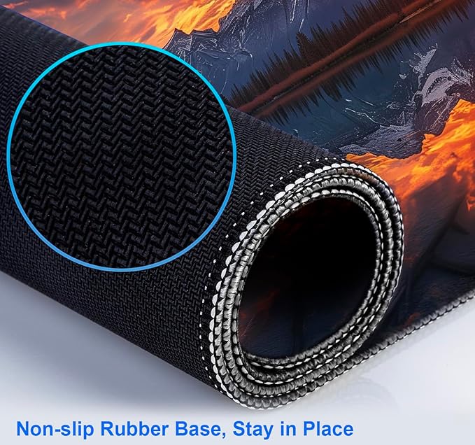 Volcanic Lava Scene Ultra Large Computer Desk Pad, Anti Slip Keyboard Pad, Customized Thick Large Stitched Edge Mouse Pad for Office 35.4 x 15.7 Inches