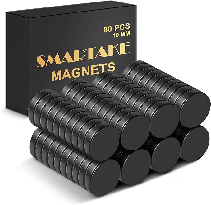 SMARTAKE 80 Pcs Refrigerator Magnets, Small Round Fridge Magnets, Multi-Use Premium Neodymium Office Magnets for Fridge, Whiteboard, Billboard in Home, Kitchen, Office and School (Black)